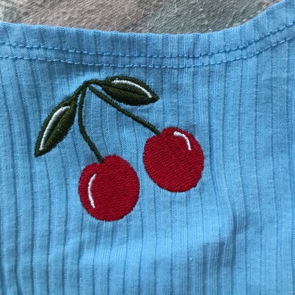 Cute Blue Cherry Crop for Women - Picture 4 of 6